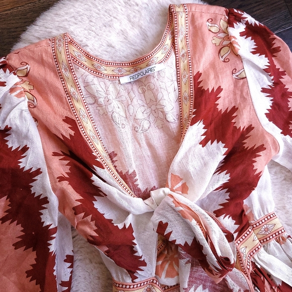 Redpolaris Revolve Floral print Cut Out Linen Puff Sleeve Mini Dress - Picture 2 of 10